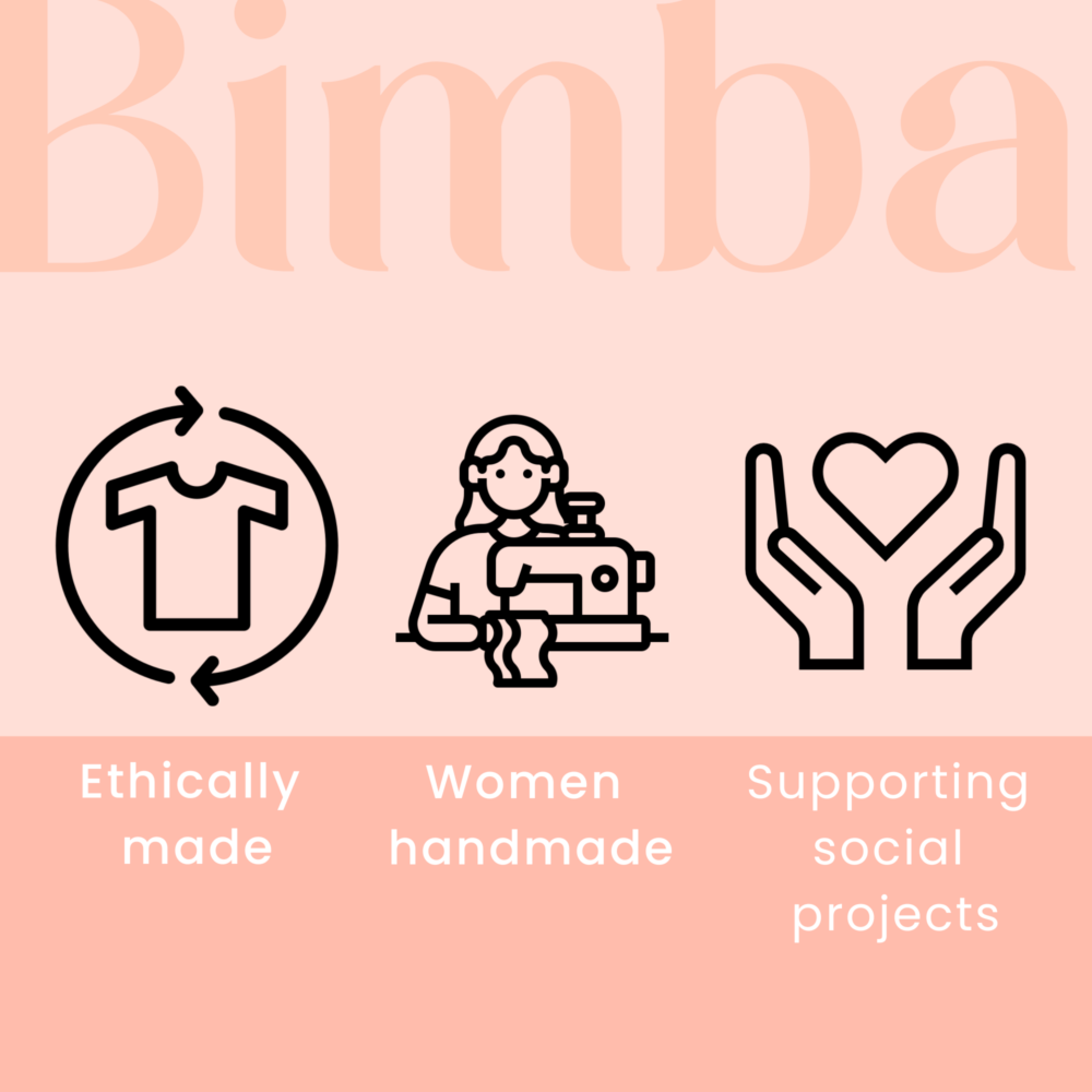 bimba pillars, logo ethically made, women homemade. supporting social projects