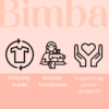 bimba pillars, logo ethically made, women homemade. supporting social projects